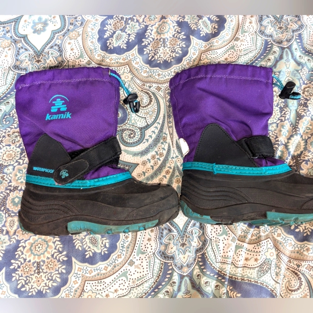 Kamik snow boots toddler sz 11 purple black teal Insulated